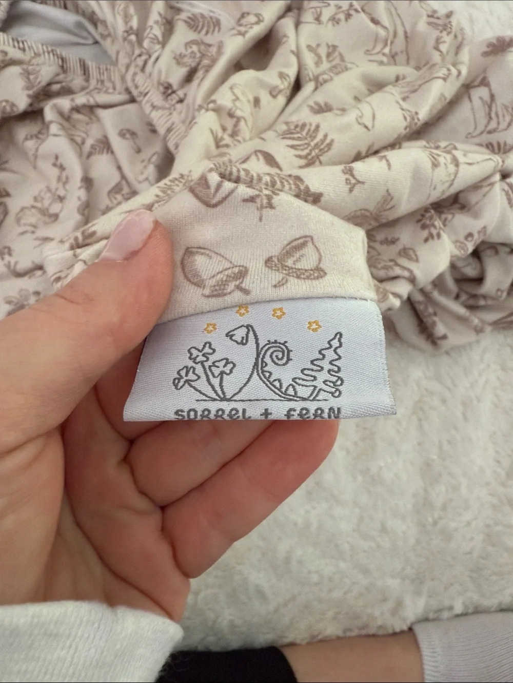 Woodland Friends changing pad Cover - White with Brown and Green Print